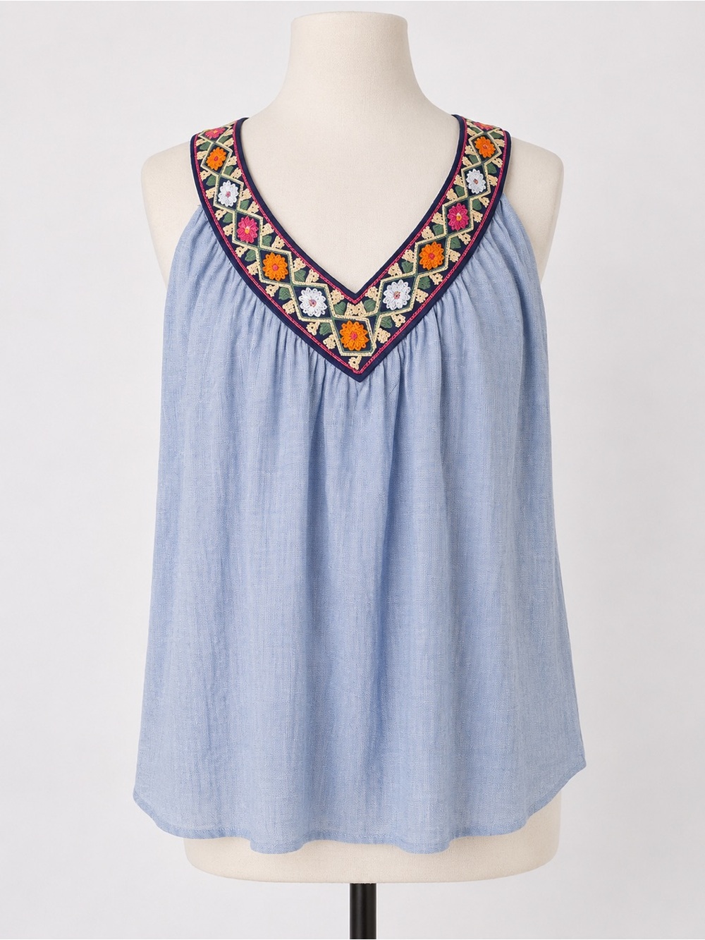 THML Light Blue Embroidered V-Neck Camisole